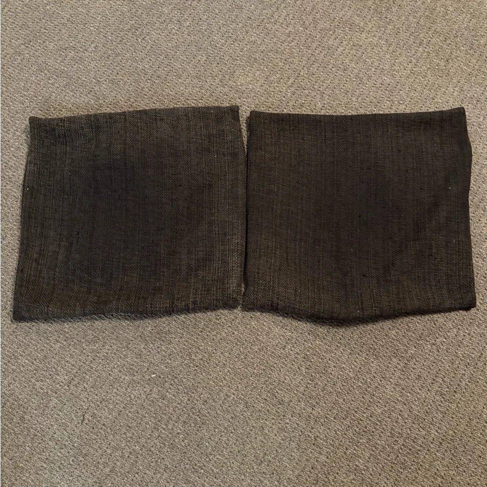2 West Elm silk cotton pillow cases black 20” square button distressed shams